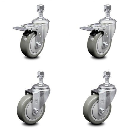 Service Caster 4 Inch Gray Polyurethane Wheel Swivel 1/2 Inch Stem Caster Total Lock Brake, 2PK SCC-TSTTL20S414-PPUB-121315-2-S-2